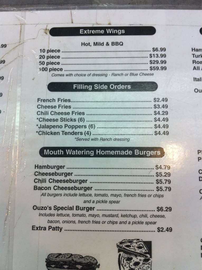 Menu at Ouzo's Pizza pizzeria, Rock Hill, Celanese Rd 156