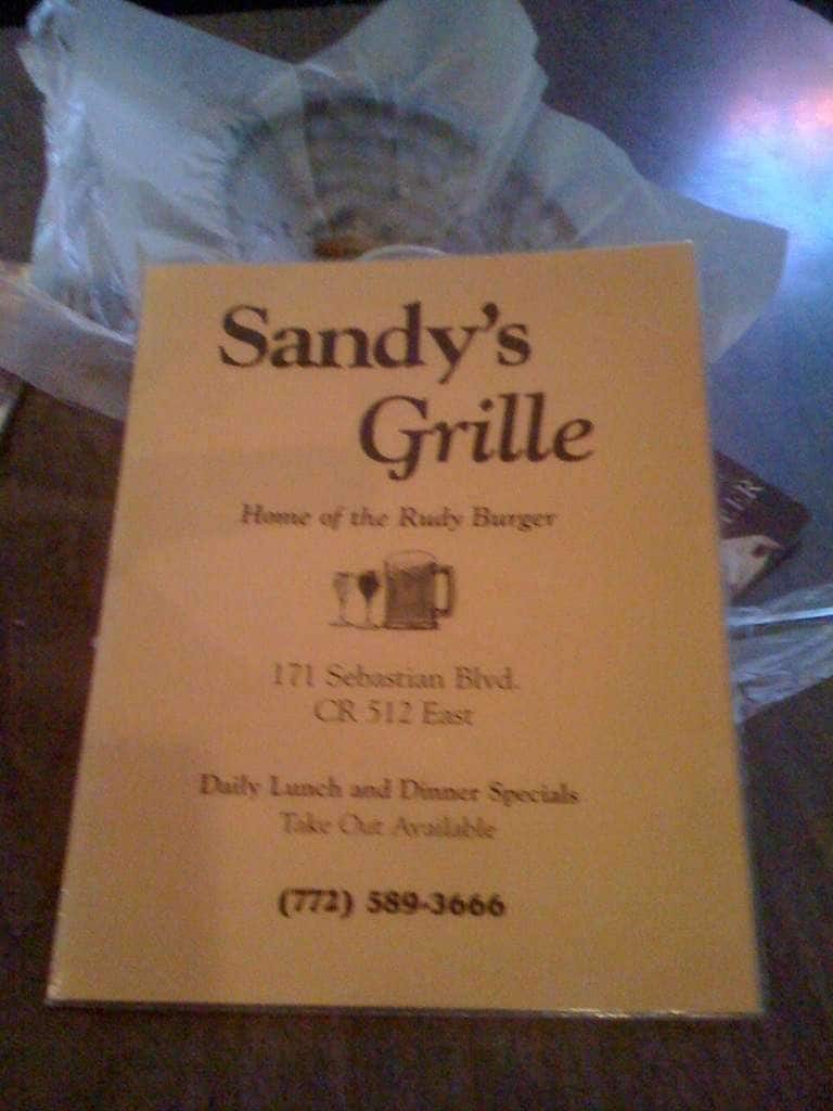 Menu at Sandy's Grille pub & bar, Sebastian