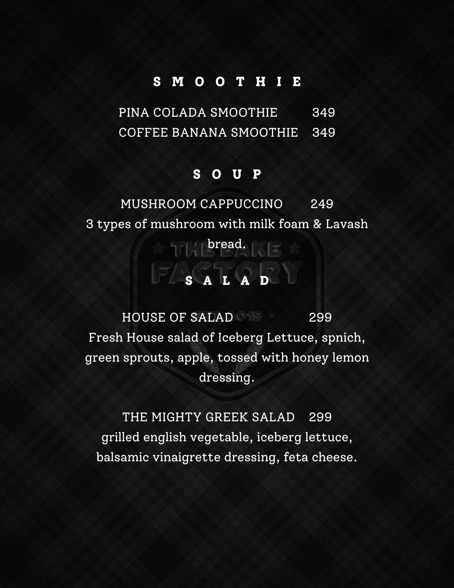 Menu of The Bake Factory, Kondapur, Hyderabad