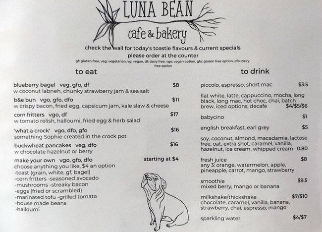 Menu Of Luna Bean Cafe Bakery Nundah Brisbane