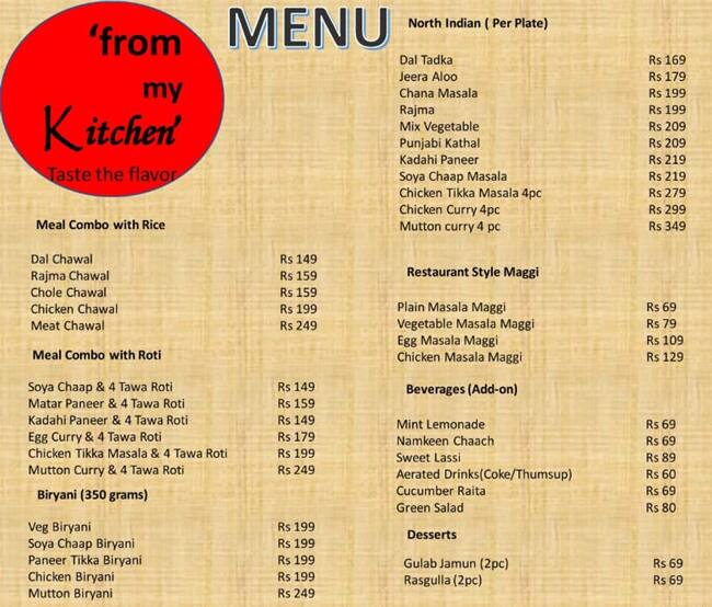 From My Kitchen Menu Menu For From My Kitchen Malviya Nagar New Delhi