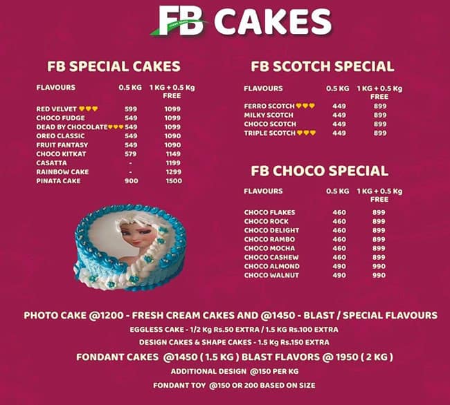 Menu of Fb Cakes, Ambattur, Chennai | March 2024