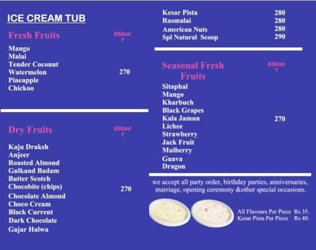 Menu of Natural Scoop Ice Cream, Kalyan, Thane