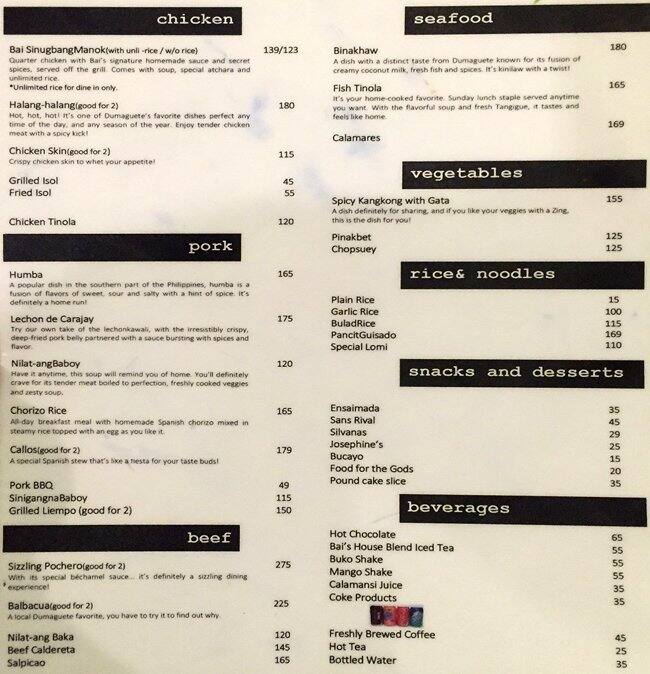 Bai Menu, Menu for Bai, Malate, Manila Zomato Philippines
