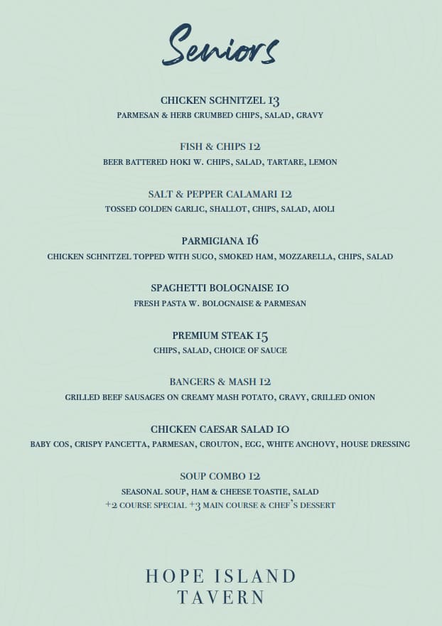 Menu at Hope Island Tavern pub & bar, Hope Island