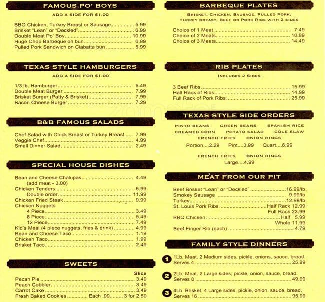 B & B Smokehouse Menu, Menu For B & B Smokehouse, Harlandale, San ...