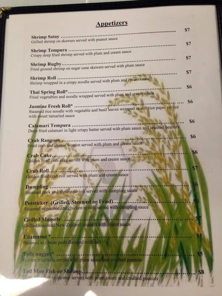 Menu at Jasmine Thai Restaurant, Schenectady