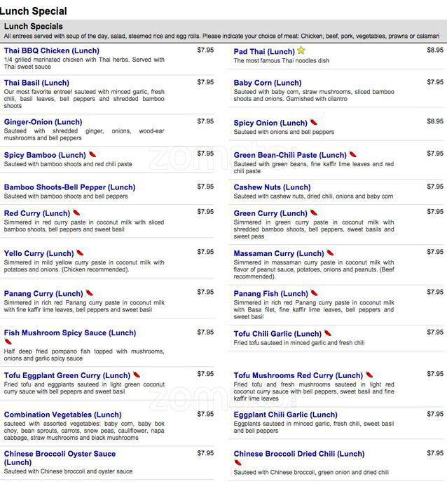 Thai Lovers Menu Menu For Thai Lovers South San Jose San Jose