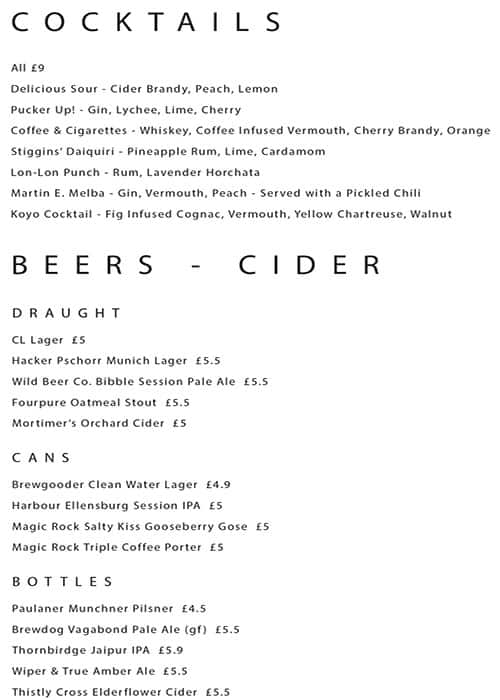 Menu at Coin Laundry pub & bar, London