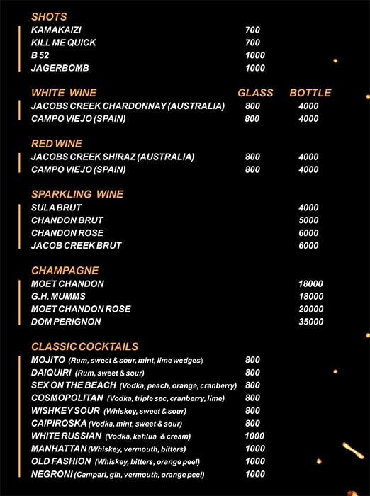 Menu at Matahaari Mumbai, Matahaari night club