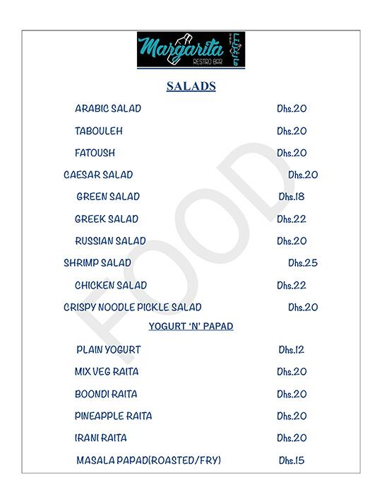 Menu at Margarita Restro Bar, Dubai