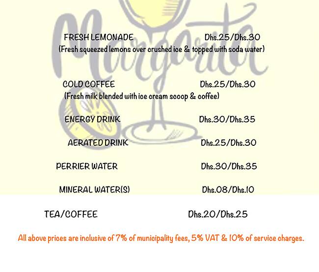 Menu at Margarita Restro Bar, Dubai