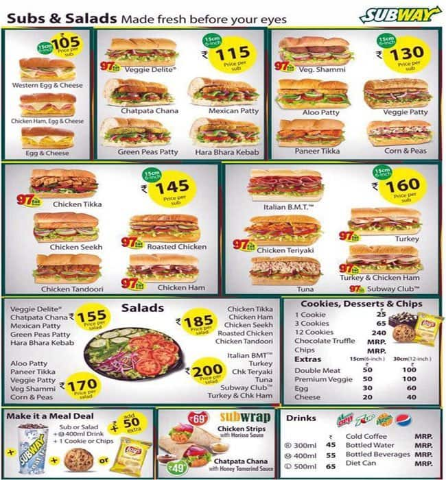 Subway Menu, Menu for Subway, Sector 14, Gurgaon - Zomato