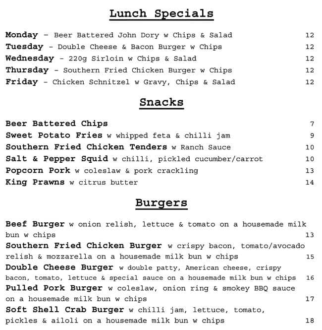 Iron Duke Hotel Menu, Menu for Iron Duke Hotel, Alexandria, Sydney