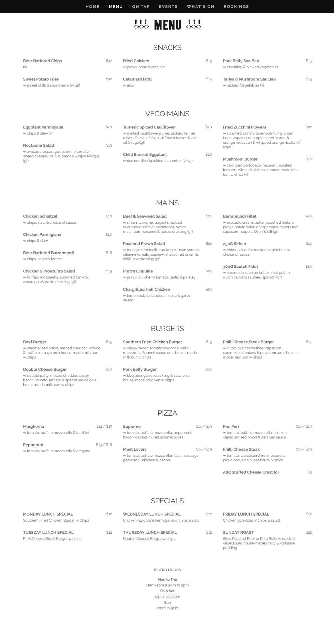 Iron Duke Hotel Menu, Menu for Iron Duke Hotel, Alexandria, Sydney