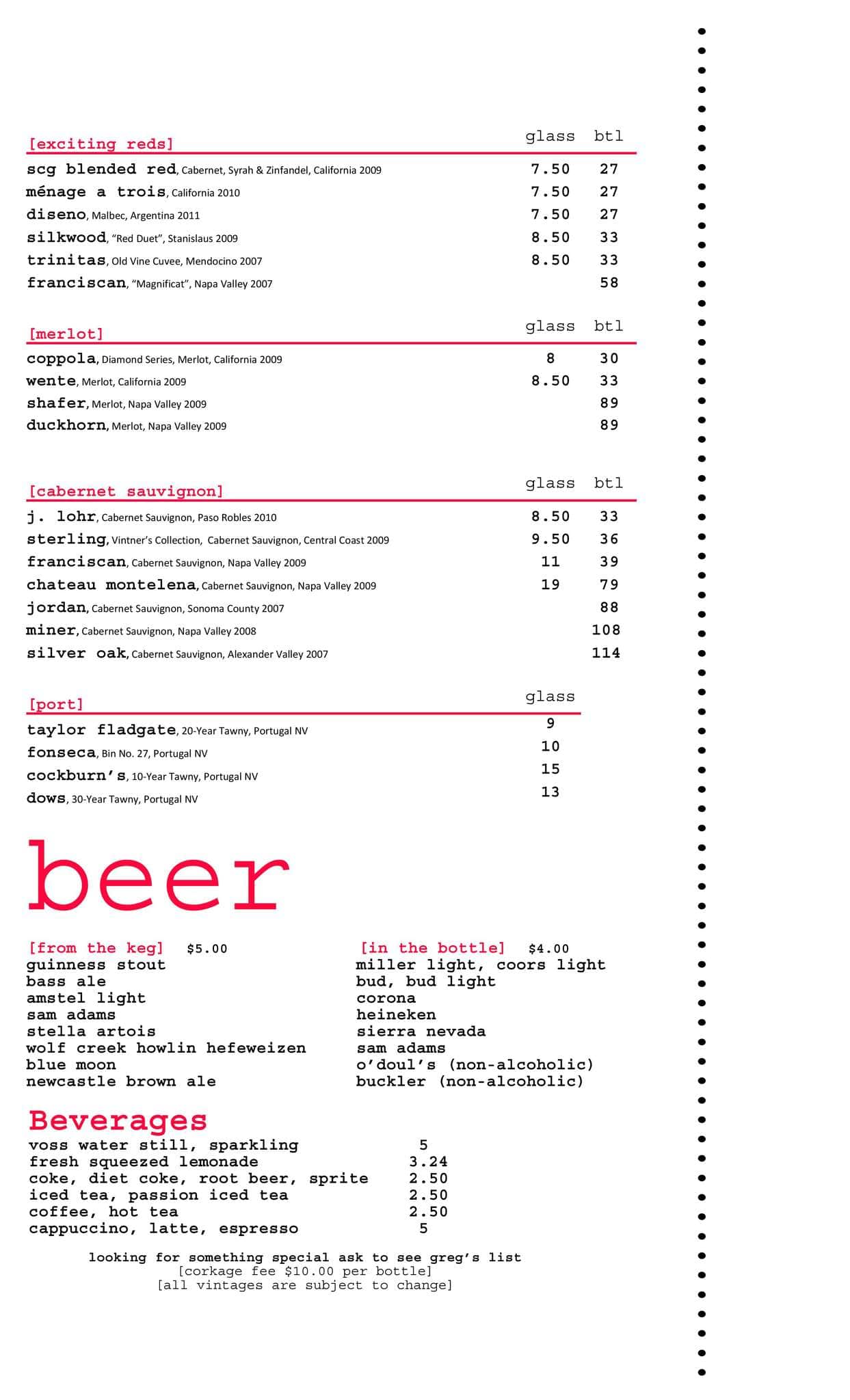 Menu at Salt Creek Grille steakhouse, Santa Clarita, Town Center Dr 115