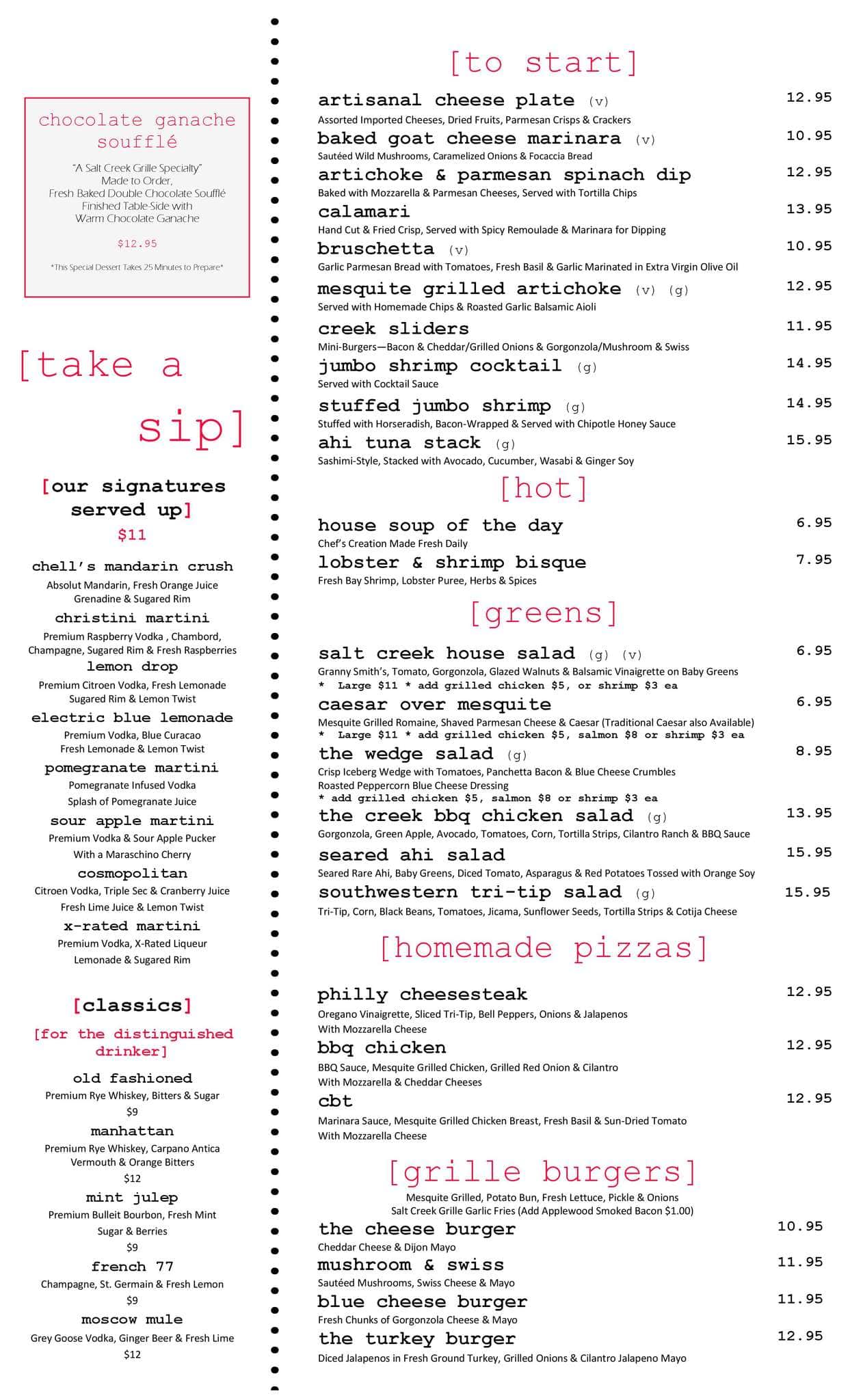 Menu at Salt Creek Grille steakhouse, Santa Clarita, Town Center Dr 115