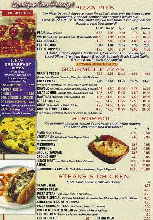 Verdi's Pizza & Grill Menu - Urbanspoon/Zomato