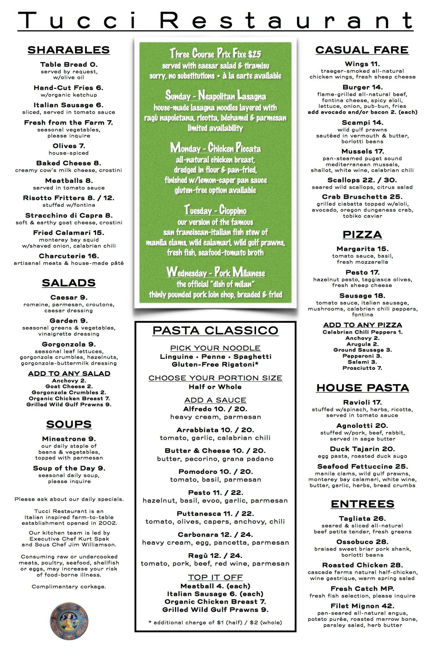 Tucci Menu, Menu for Tucci, Lake Oswego, Lake Oswego - Urbanspoon/Zomato