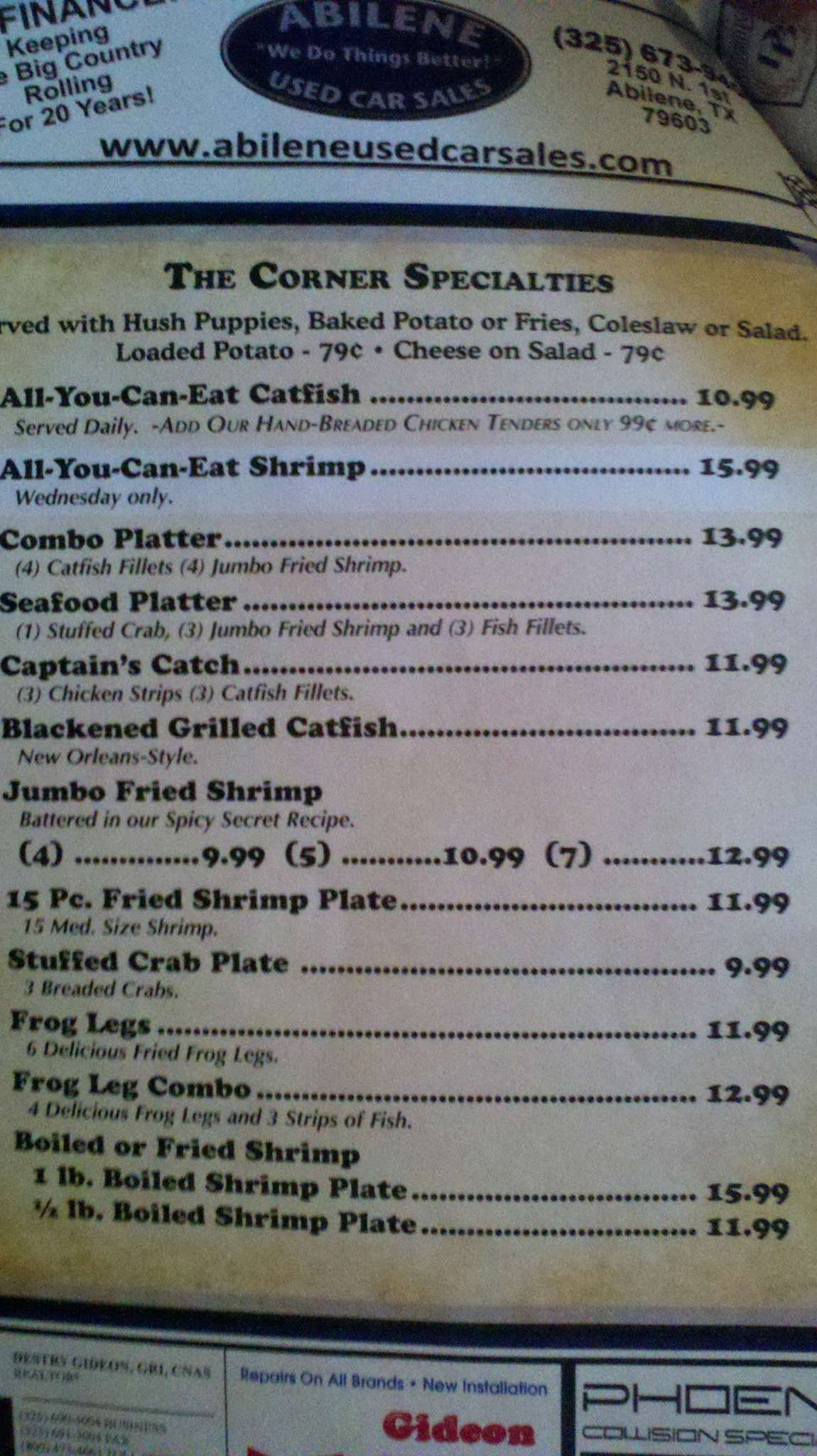 Menu At Catfish Corner Restaurant Abilene Menu At Catfish Corner Restaurant Abilene