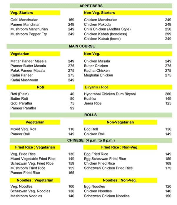 Menu of Hosa Chiguru Restaurant, Attibele, Bangalore