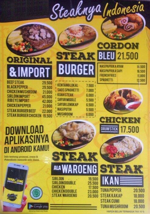 Waroeng Steak Shake Menu Menu For Waroeng Steak Shake