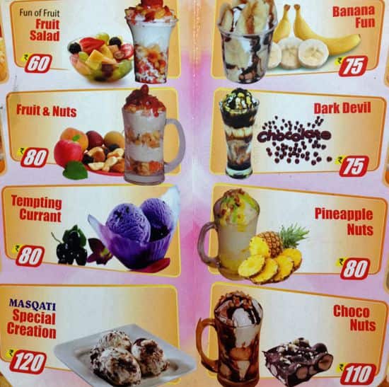 Masqati Ice Cream Menu, Menu for Masqati Ice Cream, Tolichowki