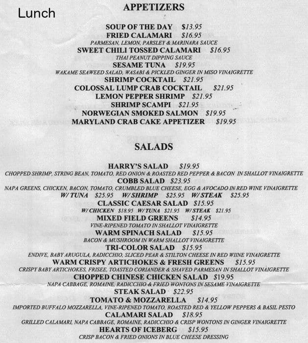 Bobby Van's Grill Menu, Menu for Bobby Van's Grill, Gramercy, New York