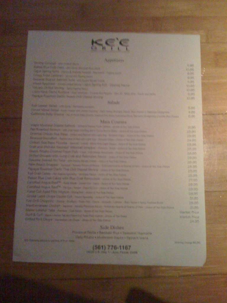 Menu at Ke'e Grill Juno Beach restaurant, Juno Beach