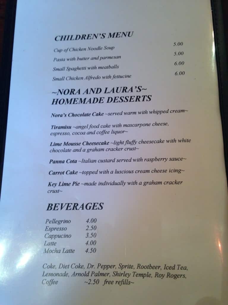 Menu at Stella's Italian Restaurant, Taos