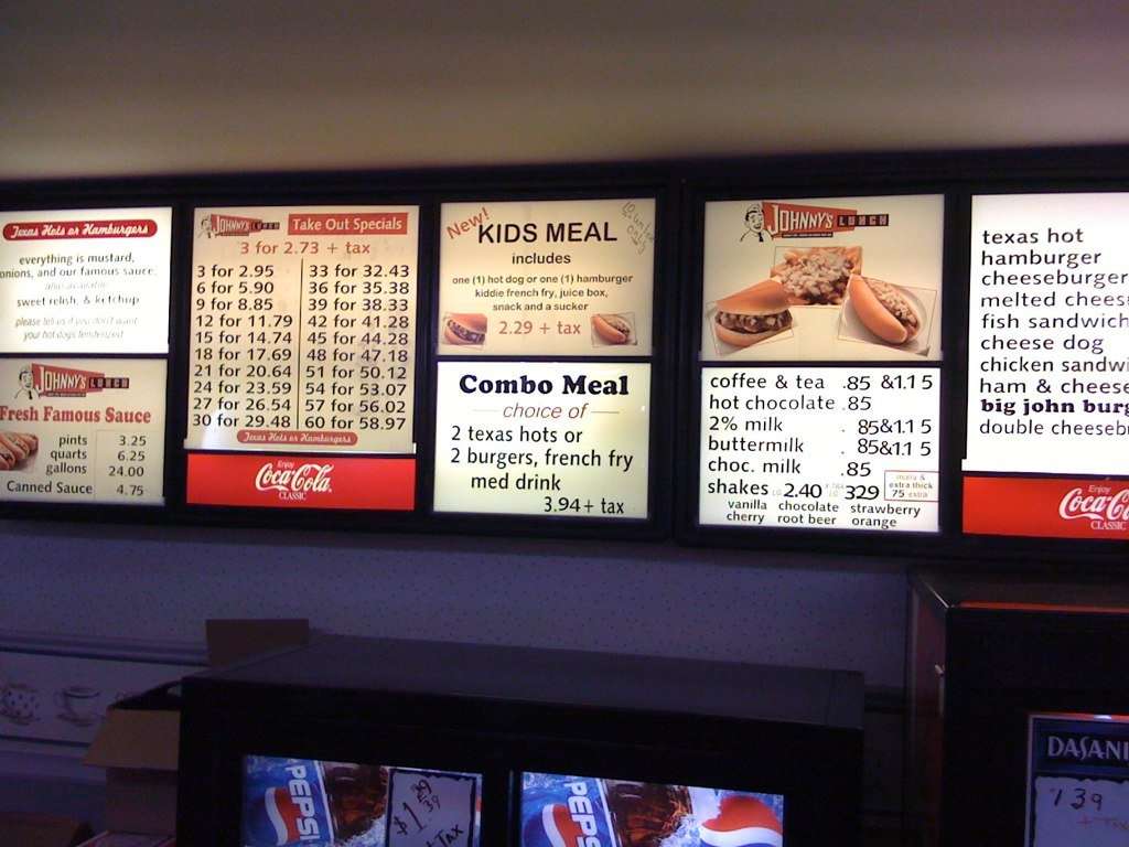 Johnny's Lunch Menu, Menu for Johnny's Lunch, Jamestown, Jamestown