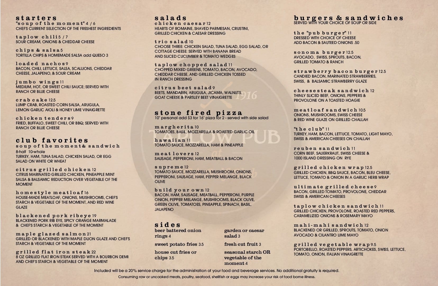 Menu at Taplow Pub, Port St. Lucie