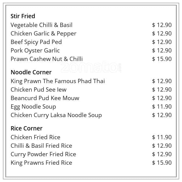 Menu at Jitlada Thai Cuisine restaurant, Varsity Lakes