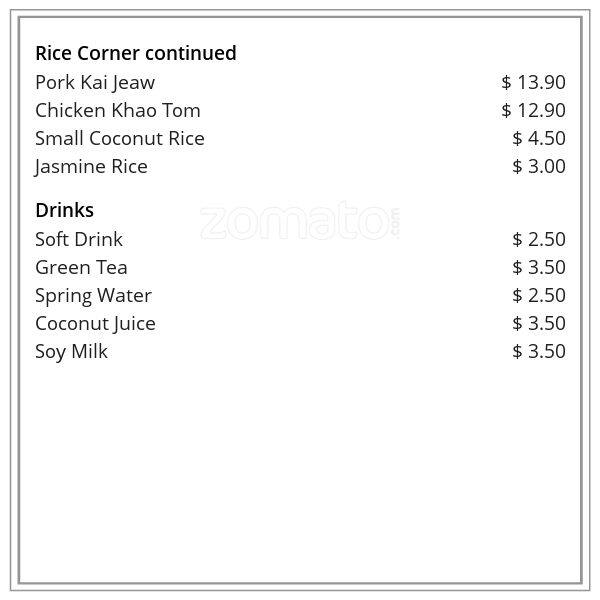 Menu at Jitlada Thai Cuisine restaurant, Varsity Lakes