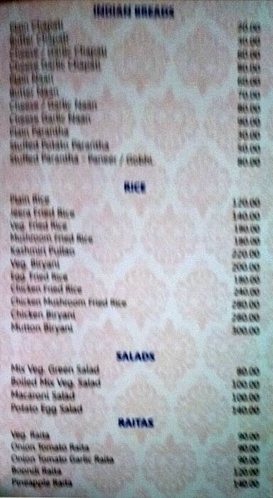 Panorama Rooftop Restaurant menu