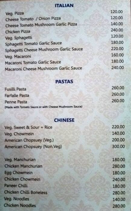 Panorama Rooftop Restaurant menu