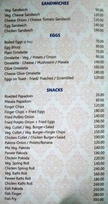 Panorama Rooftop Restaurant menu