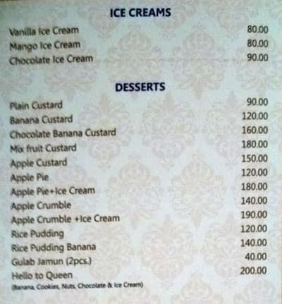 Panorama Rooftop Restaurant menu