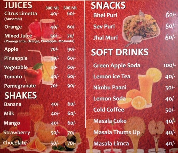 Sai Juice Point Menu, Menu for Sai Juice Point, South Extension 2, New