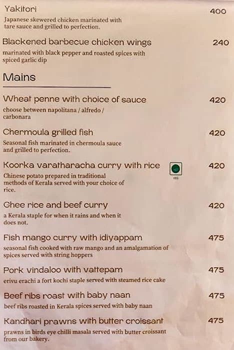 Menu of Lila Art Cafe, Fort Kochi, Kochi