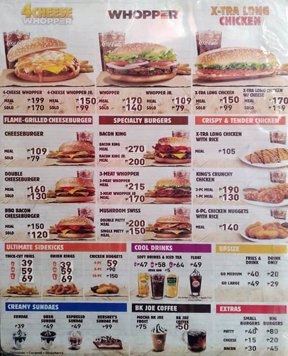 Pictures Of Burger King Menu Prices 2020 Philippines : Burger King Menu Philippines 2020 ...