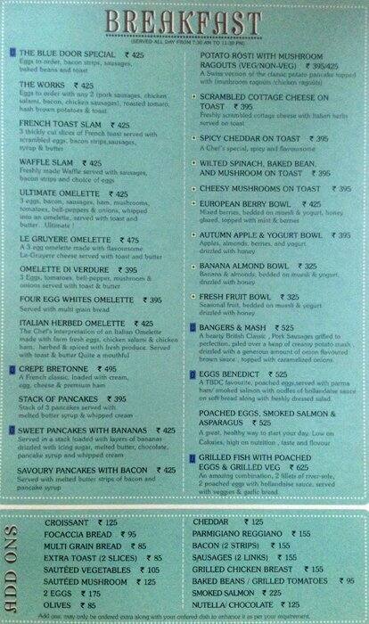 Blue Door Cafe Bhilai Menu