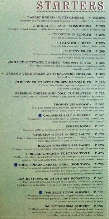 Blue Door Cafe Bhilai Menu