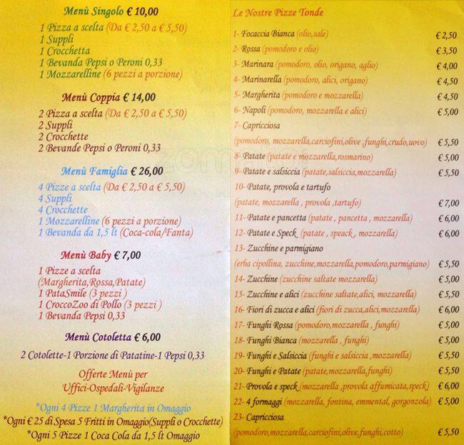 Menu di Pizzeria Quelli Dell'8 Corso 