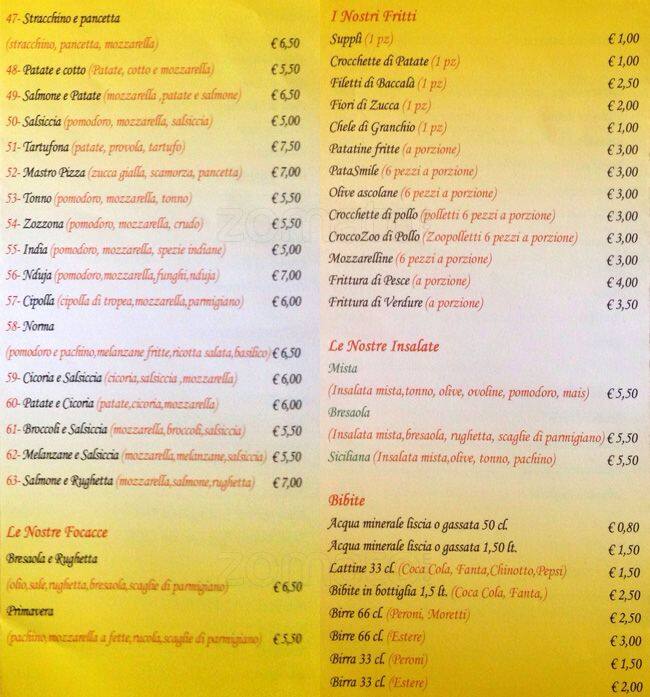 Menu di Pizzeria Quelli Dell'8 Corso 