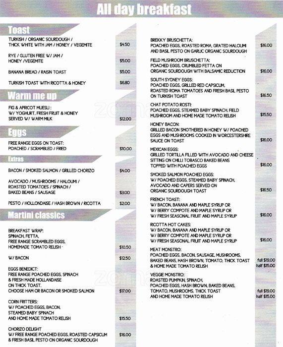 Martini Menu, Menu for Martini, Newtown, Sydney Urbanspoon/Zomato