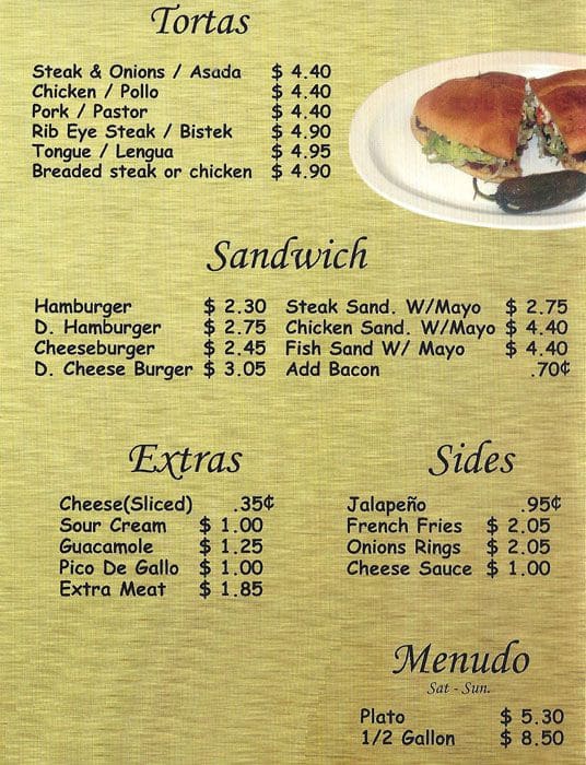 Menu At Raymond's Tacos Restaurant, Chicago, W Cermak Rd