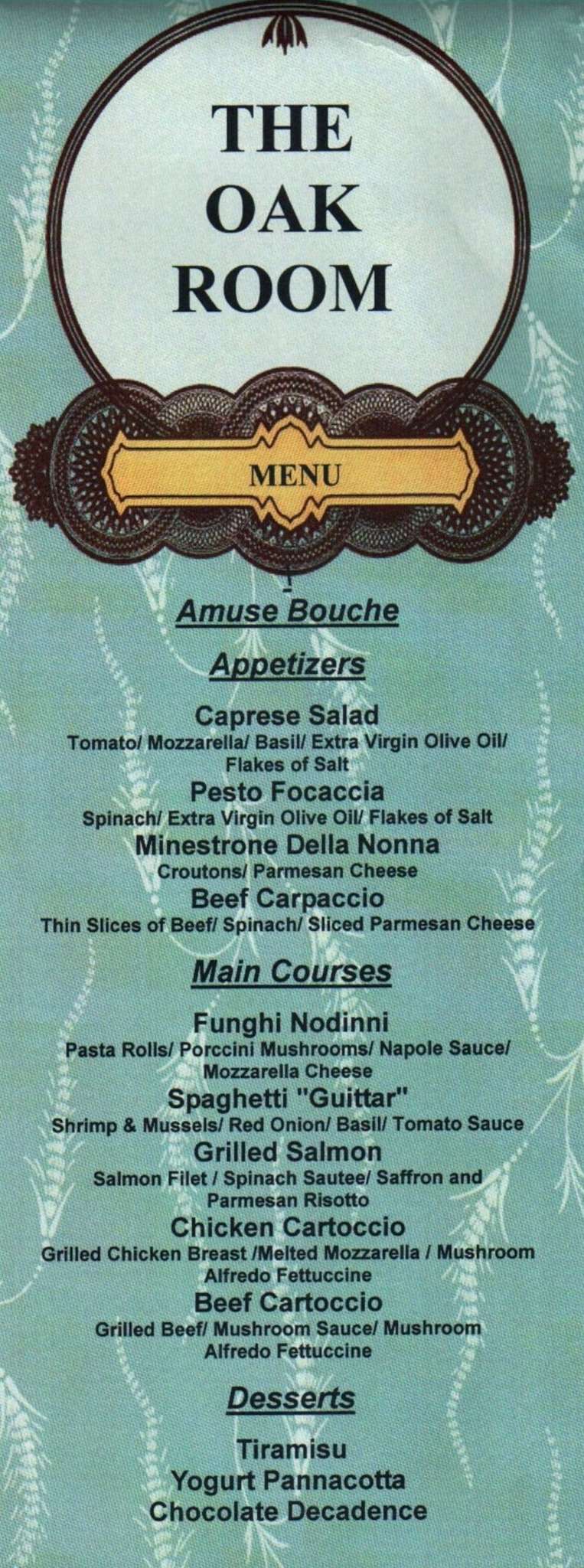 The Oak Room Restaurant Menu, Menu for The Oak Room Restaurant, Lauderhill, Miami Urbanspoon