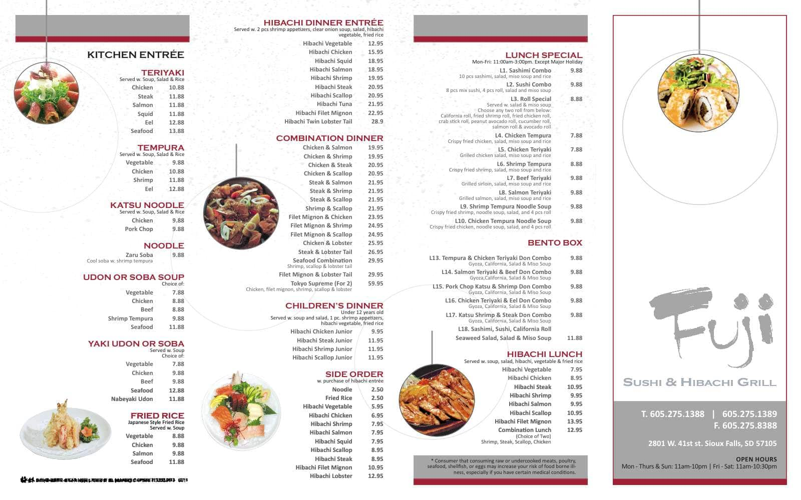 Menu at Fuji Sushi & Hibachi restaurant, Sioux Falls