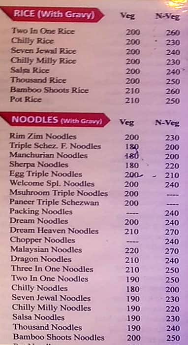 Welcome Family Restaurant menu